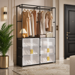 Dulap pentru pantofi Tip Dressing cu Bară Dublă pentru Umerașe și 6 Compartimente de Depozitare, 114 × 30,5 × 175 cm