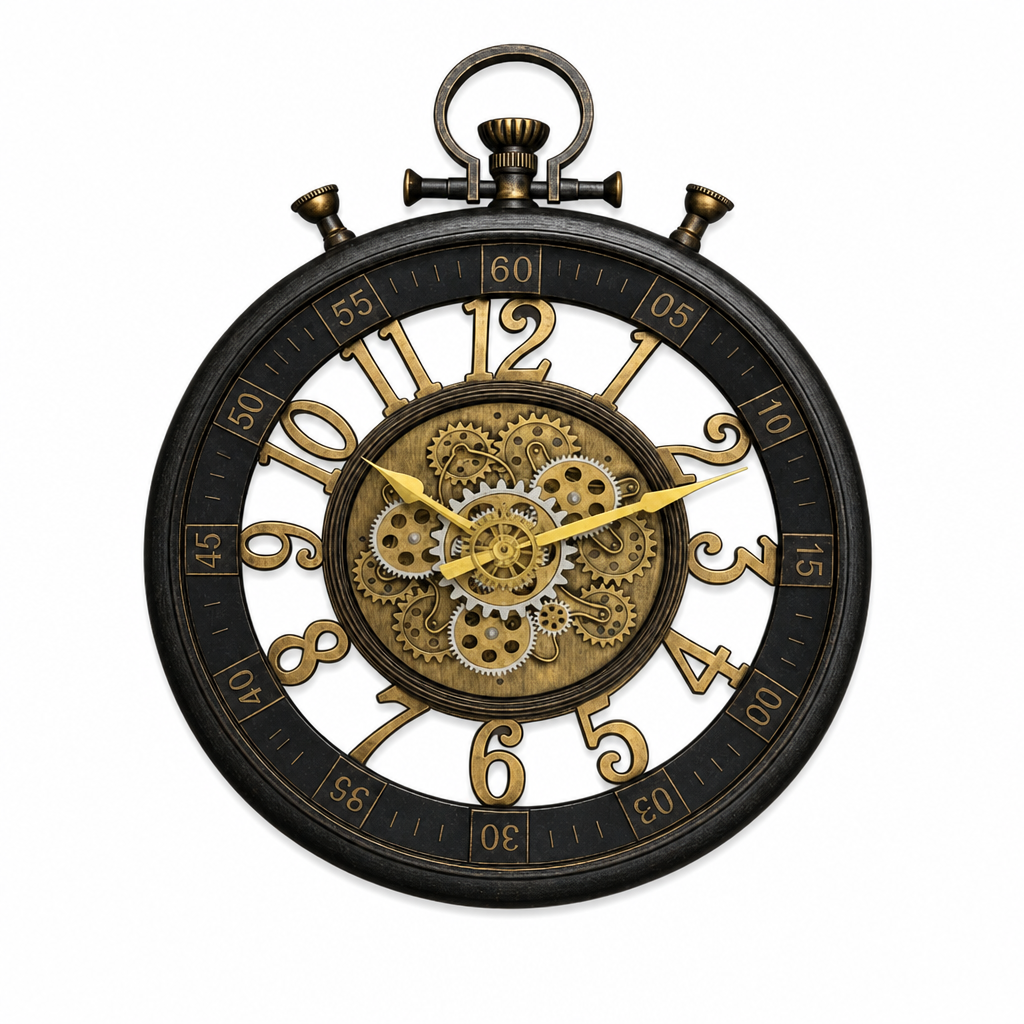 Ceas de Perete Premium Industrial Tervalion cu Mecanism Rotativ Vizibil, Design Vintage – Diametru 60 cm - in context de utilizare