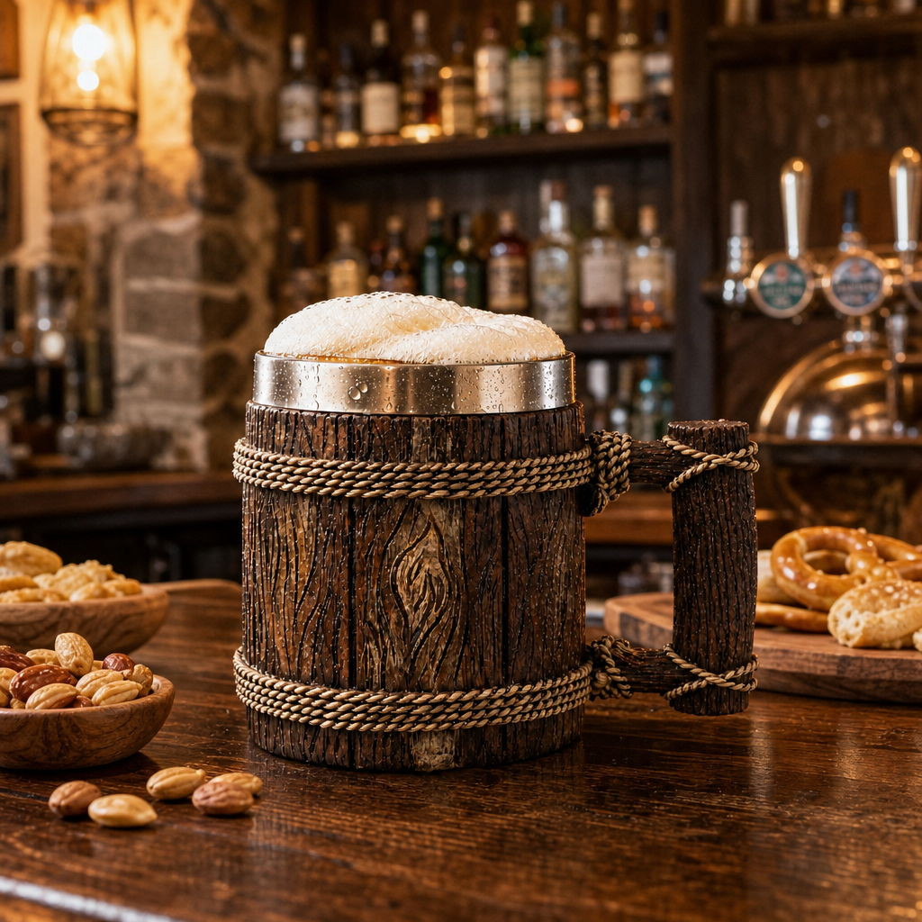 Halba Medievala Stejar Design Rustic Cana Bere Lemn Sculptata 500ml - in context de utilizare