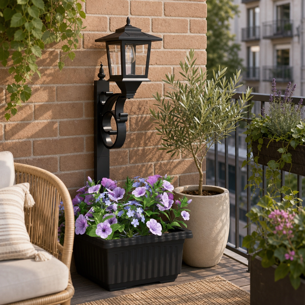 Lampă Solară de Grădină cu Jardinieră Integrată, Felinar LED și Design Decorativ – 29 × 28 × 74 cm - in context de utilizare