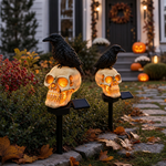 Set 2 Lampi Solare Halloween cu Craniu si Cioara Decoratiuni Gradina Curte