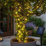 Instalatie solara LED tip iedara cu frunze artificiale lumina calda 7m 50 LED-uri