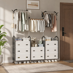 Dulap Dressing Multifuncțional cu 8 Sertare, 3 Bare pentru Umerașe și Rafturi de Depozitare, 125 × 28 × 160 cm