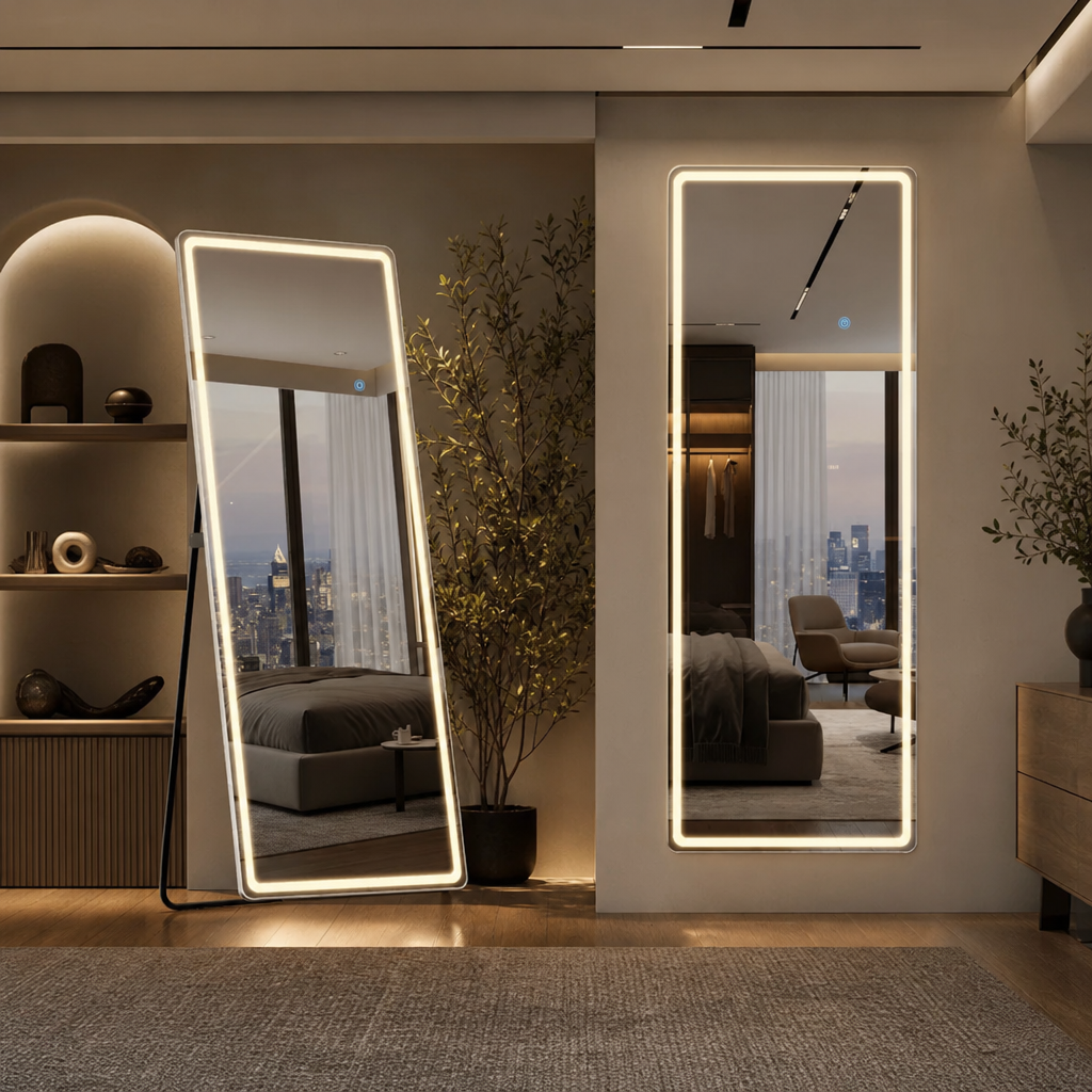 Oglinda LED Dreptunghiulara 160x50 cm 3 Culori Control Touch Sticla HD Cadru Aluminiu - in context de utilizare