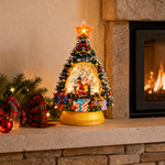 Decorațiune de Crăciun Premium tip Brad cu Moș Crăciun, Lumină LED și Efect de Ninsoare – 35 × 11 × 19 cm