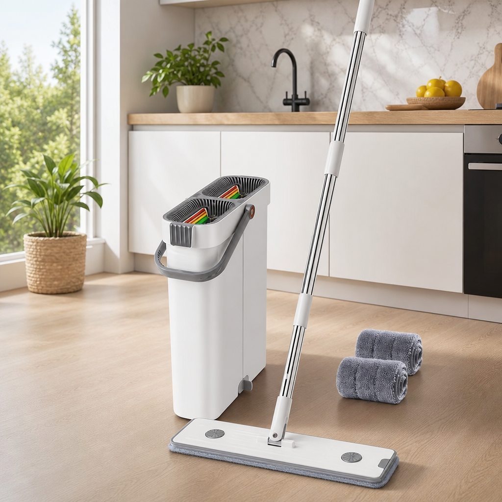 Set Mop Plat cu Sistem Rotativ Curatenie Profesionala Accesorii Incluse - in context de utilizare
