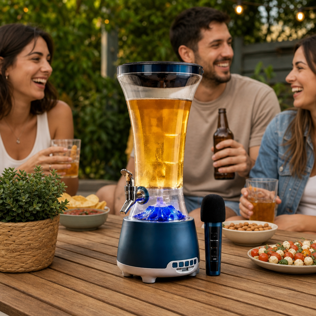 Dozator Bauturi 3 in 1 Boxa Bluetooth Karaoke Microfon Lumini LED RGB - in context de utilizare