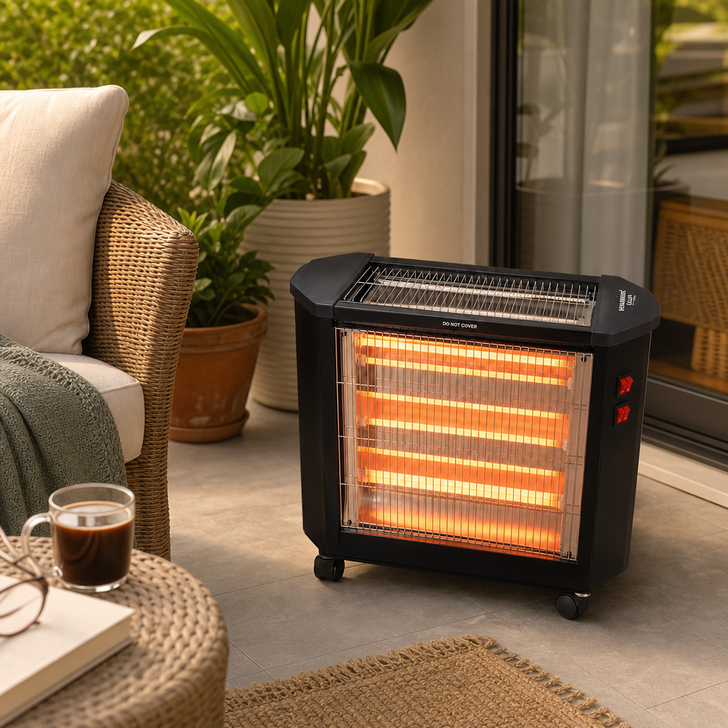 Radiator Electric Quartz Hausberg HB-8800, 1600W, 4 Tuburi Quartz, 4 Trepte de Putere, Protecție la Răsturnare, Negru
