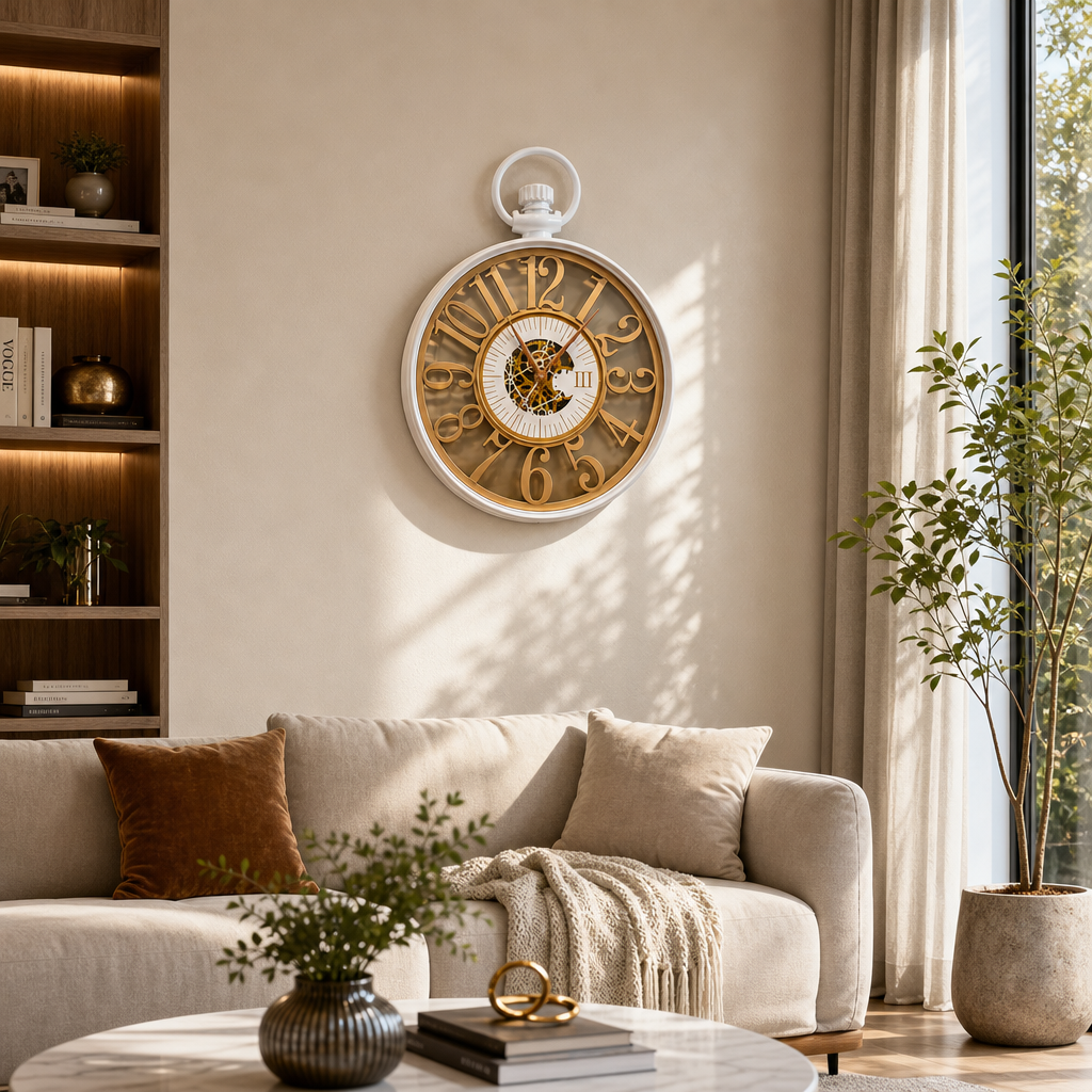 Ceas de Perete Premium Stil Ceas de Buzunar, Design Vintage cu Mecanism Aparent, 60 × 45 × 7 cm - in context de utilizare
