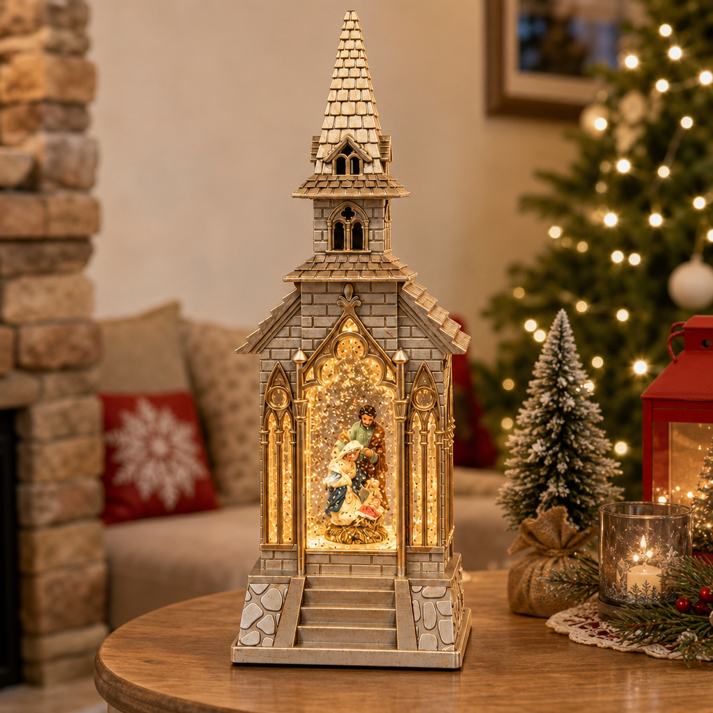Decorațiune de Crăciun Premium cu Scenă Sfântă, Muzică Festivă și Sclipici în Mișcare – 33 × 12 cm - in context de utilizare