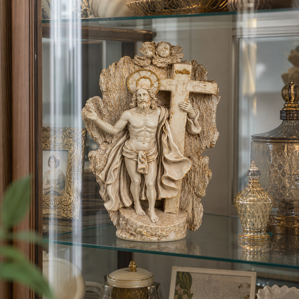 Statuetă Decorativă Iisus Hristos cu Crucea, Rășină Finisată – 26,5 × 14 cm - in context de utilizare