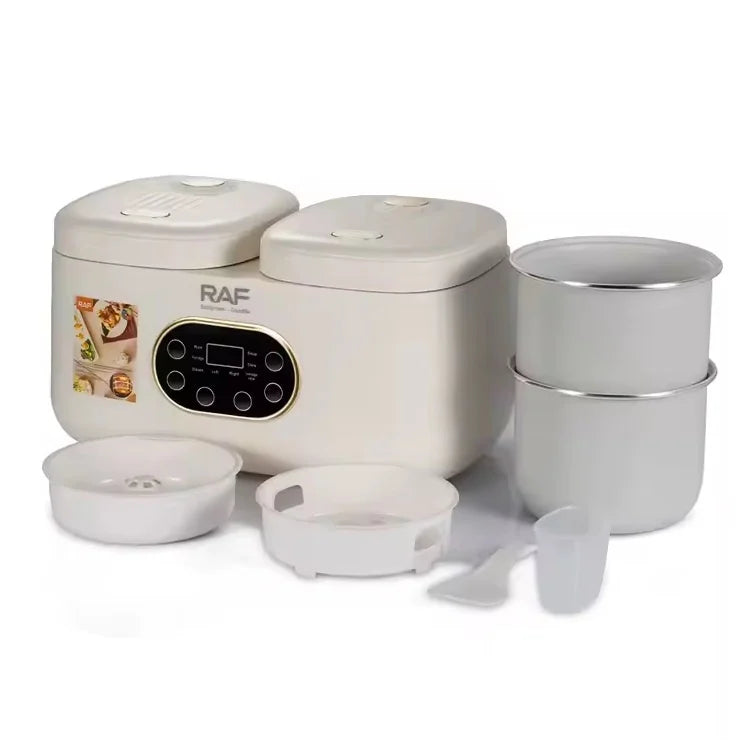 Aparat electric multifunctional, RAF R5419, pentru gatit orez in stil asiatic, 800W, 4L, 14 functii, 2 compartimente, alb-bej
