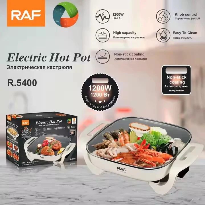 Oala electrica pentru gatit, RAF R5400, 1200W, capacitate 5L, 43x30x13cm, bej