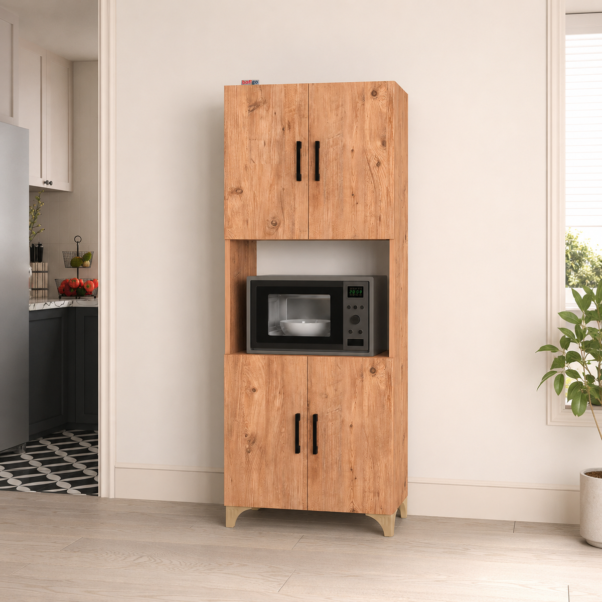 Dulap multifunctional pentru bucatarie, suport pentru cuptor cu microunde, 60 x 33,8 x 153,6 cm
