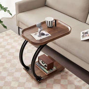 RESIGILAT - Masuta de cafea pentru living, design nordic in formă de C, cu 2 niveluri, pe roți 52x34x60cm
