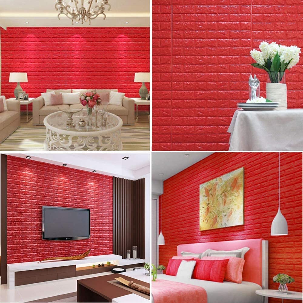 Tapet 3D caramida rosie auto-adeziv pentru interior, 70 x 77 cm