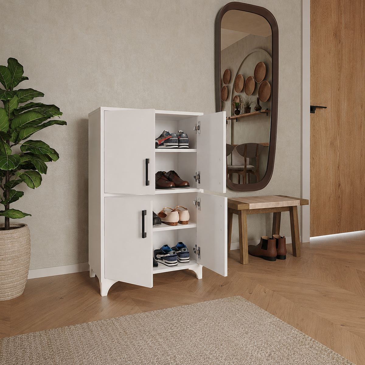 Dulap multifunctional din PAL 62,6x35,8x101 cm, cu 4 usi si 4 compartimente, pentru depozitare