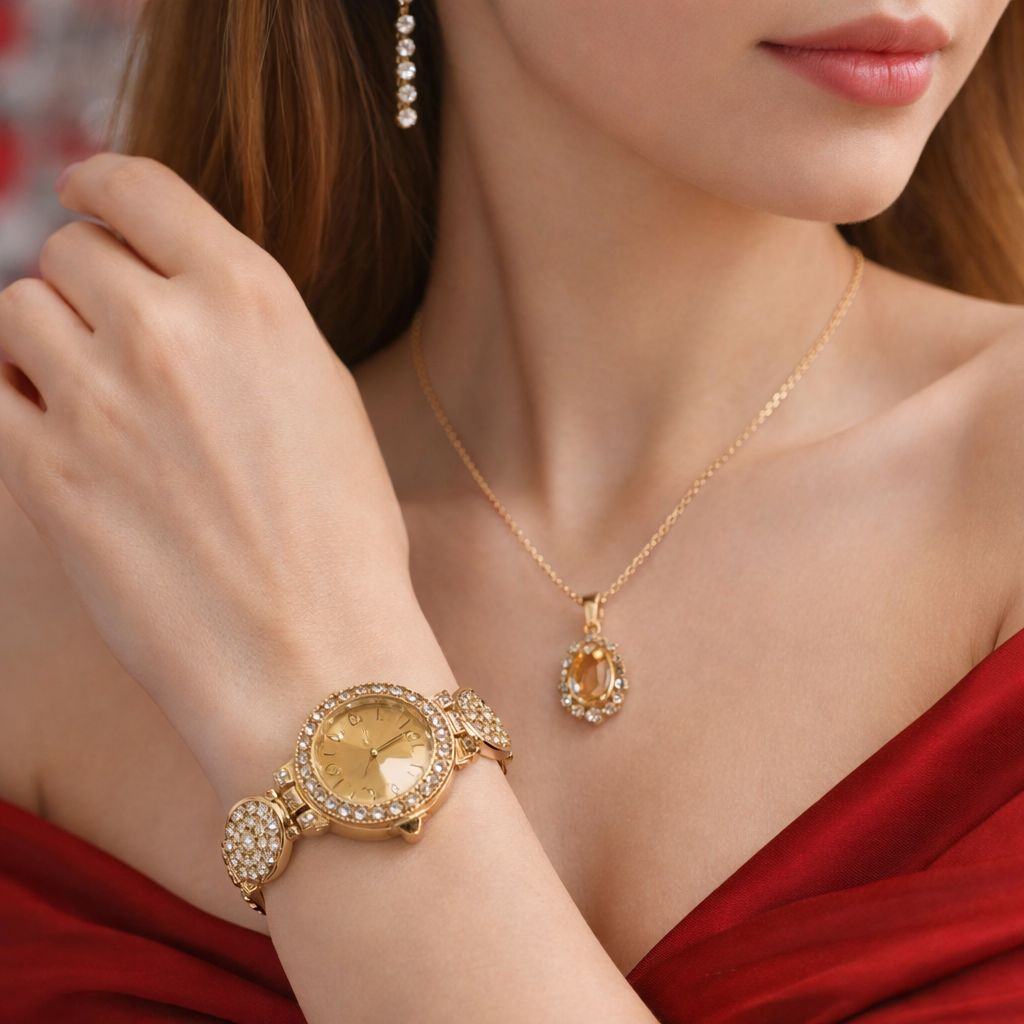 Set cadou ceas dama cu colier si cercei in cutie premium