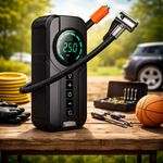 Compresor auto multifunctional 5 in 1 cu pornire urgenta, afisaj digital si baterie externa