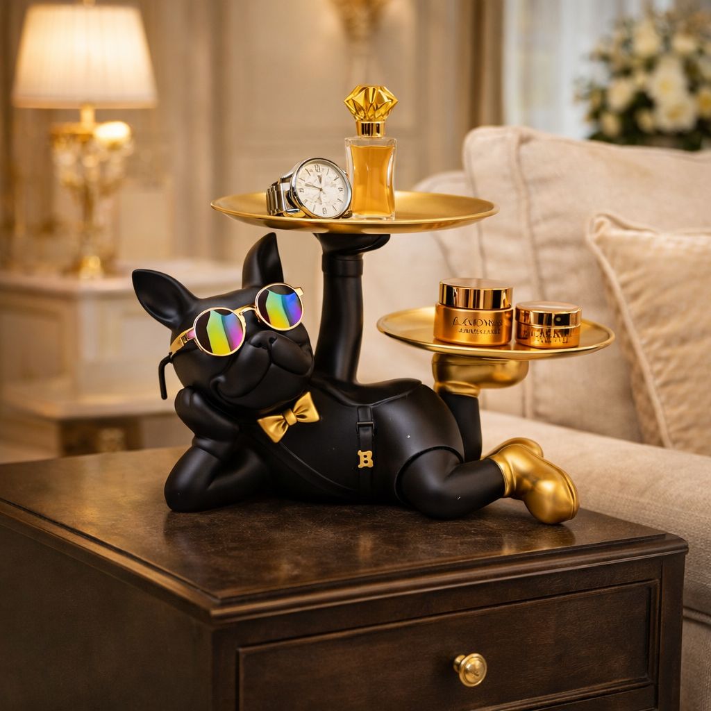 Statuie Decorativa Bulldog cu Tavi pentru Chei si Accesorii 32 x 17 x 18 cm, negru