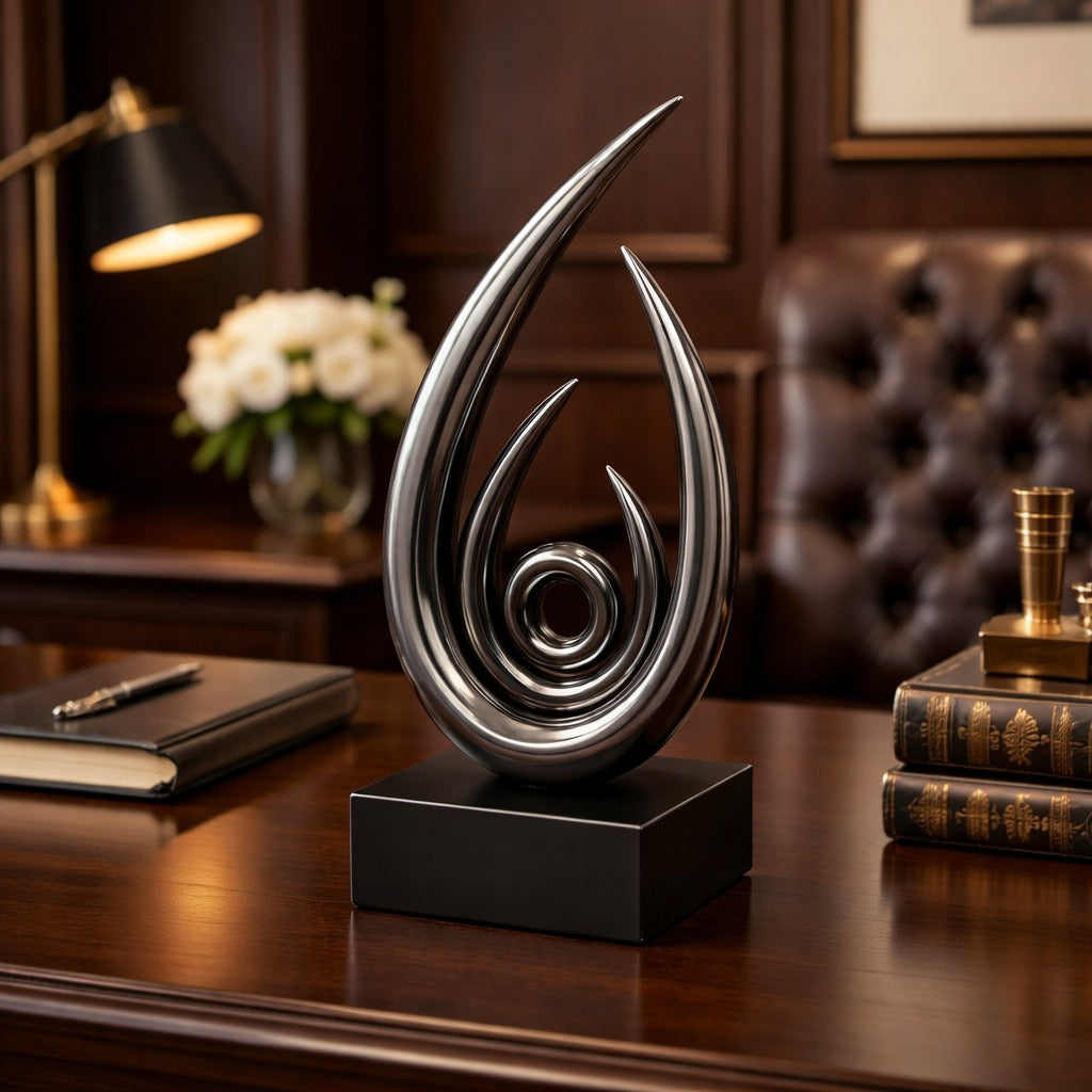 Statueta decorativa abstracta, design modern spiral, finisaj auriu sau negru lucios, 25 x12cm