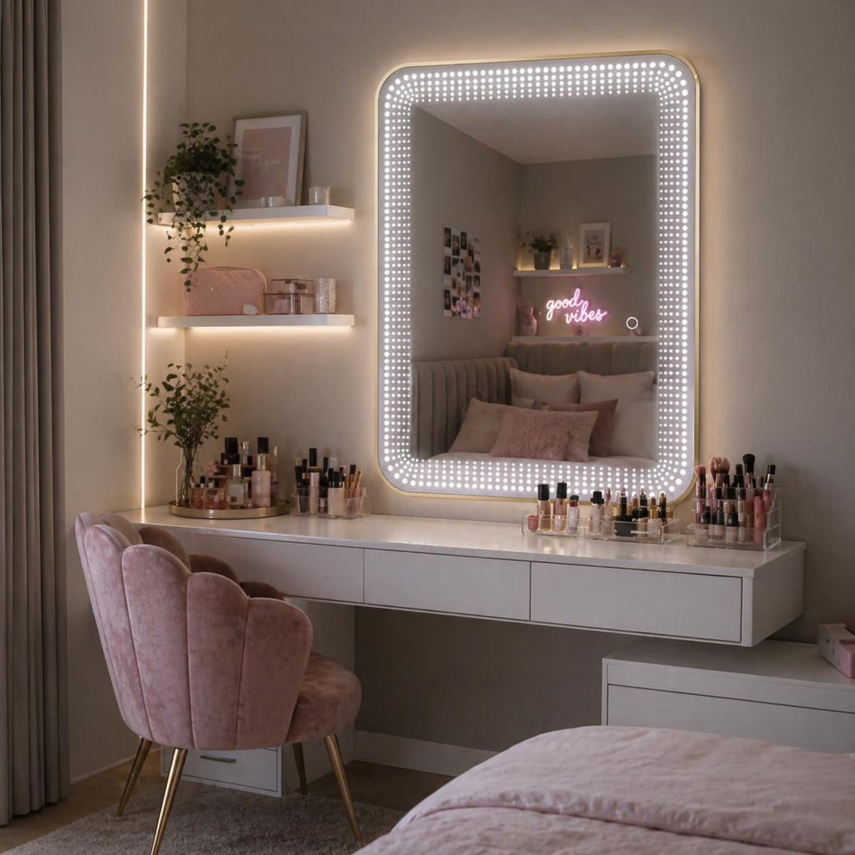 Oglinda LED Touch 90x70 cm iluminare 3 culori design modern rama aluminiu
