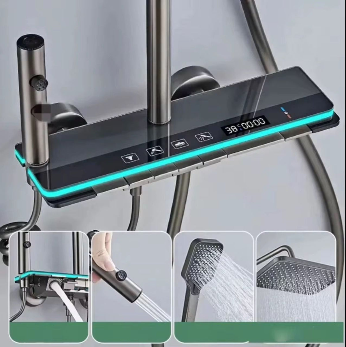 Set de Dus Cu Afisaj Digital Si Functie Termostatica, Afisaj Digital, Lumina LED Ambientala, 4 Moduri de Pulverizare