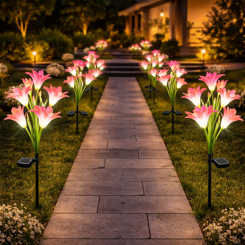 Set 2  lampi solare tip crin 75 cm pentru gradina iluminare decorativa exterior