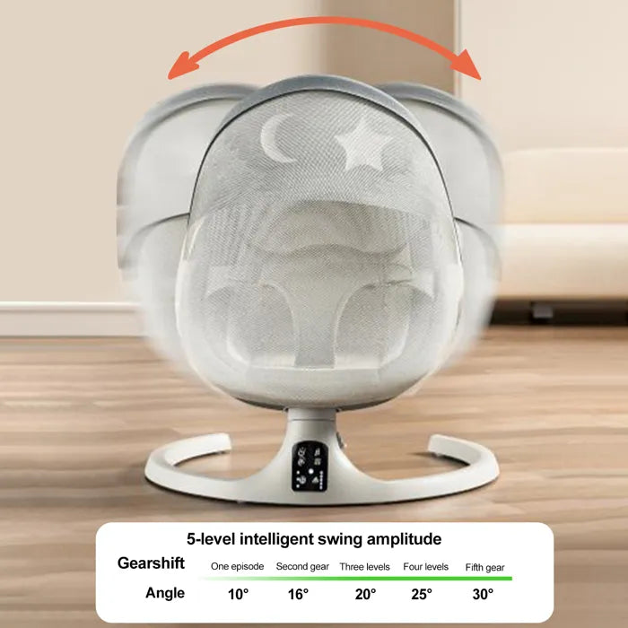 Leagan electric pentru bebelusi, unghiuri de balansare ajustabile, cu telecomanda, bluetooth si plasa anti-insecte