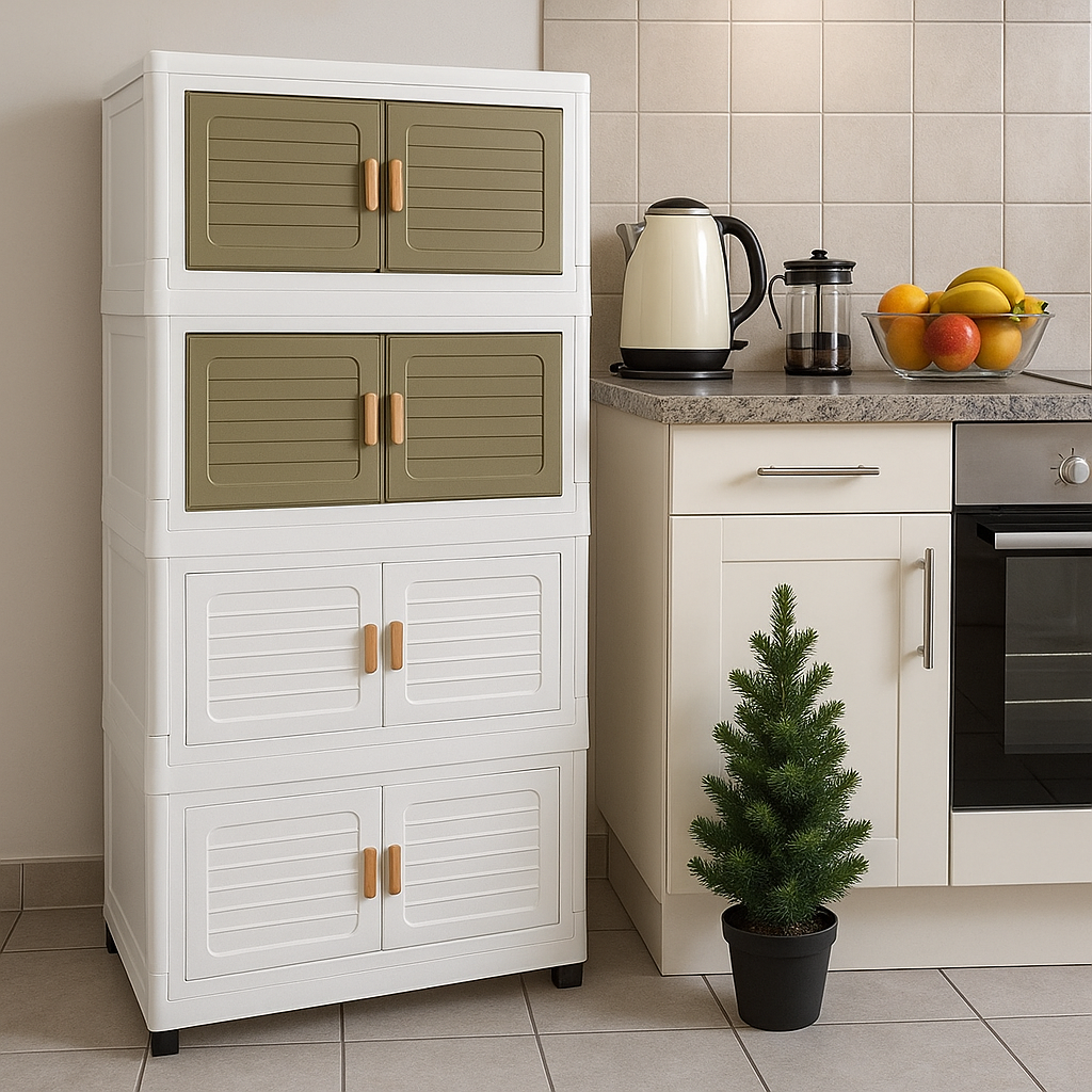 RESIGILAT - Dulap Modular cu 4 Nivele, Usi Magnetice si Roti – 53,5x25x100 cm