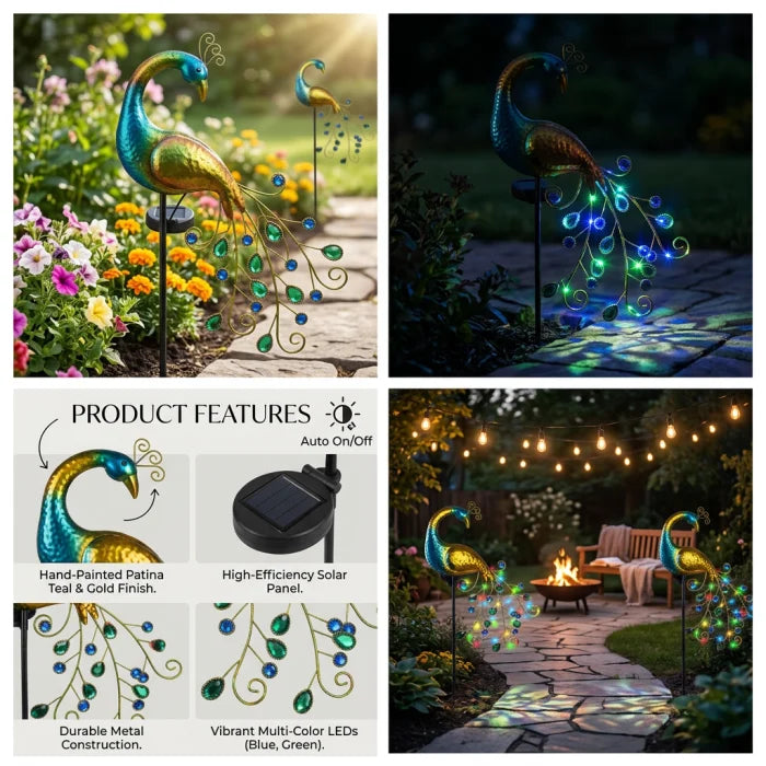 Lampa Solara Decorativa Paun LED 3D Iluminare Gradina Exterior Impermeabila - detaliu produs
