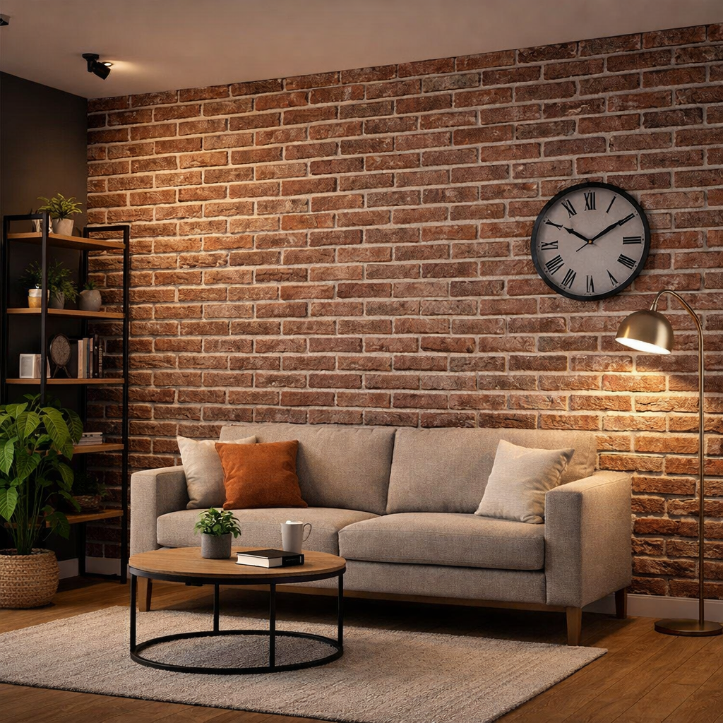 Tapet 3D  model caramida in relief maro auto-adeziv pentru interior, 70 x 77 cm