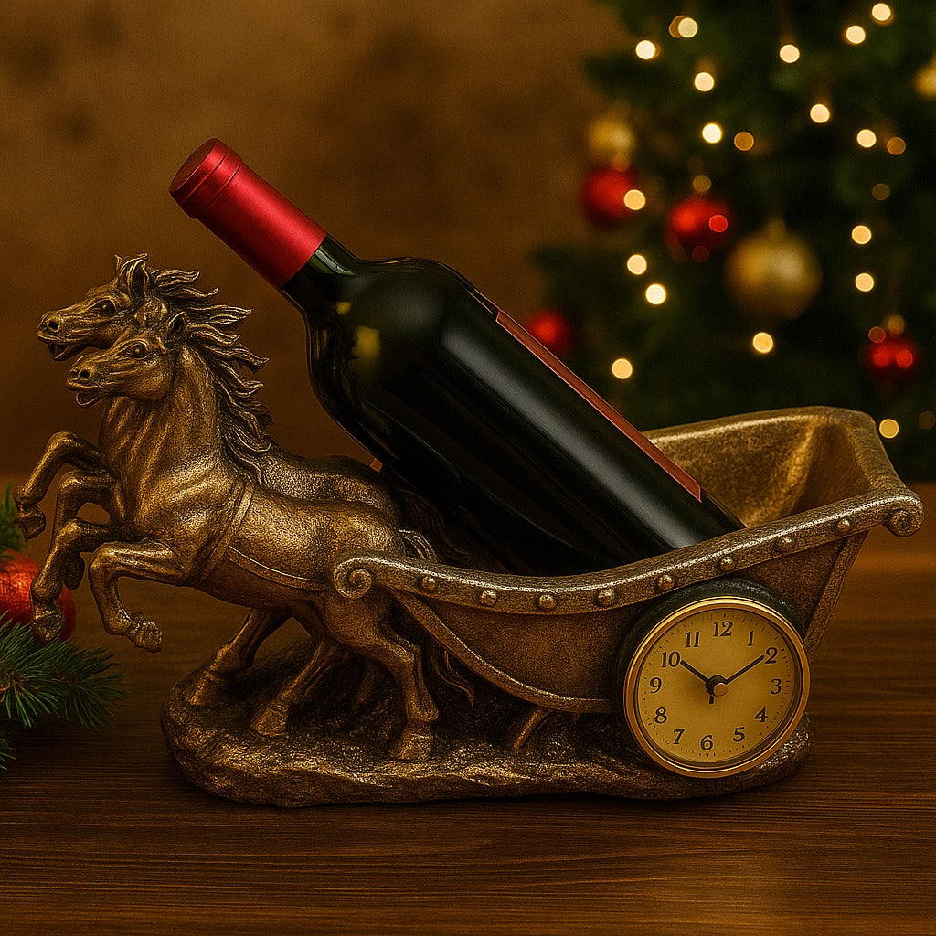 Suport Decorativ pentru Vin cu Ceas – Model Cai / Model Elefant