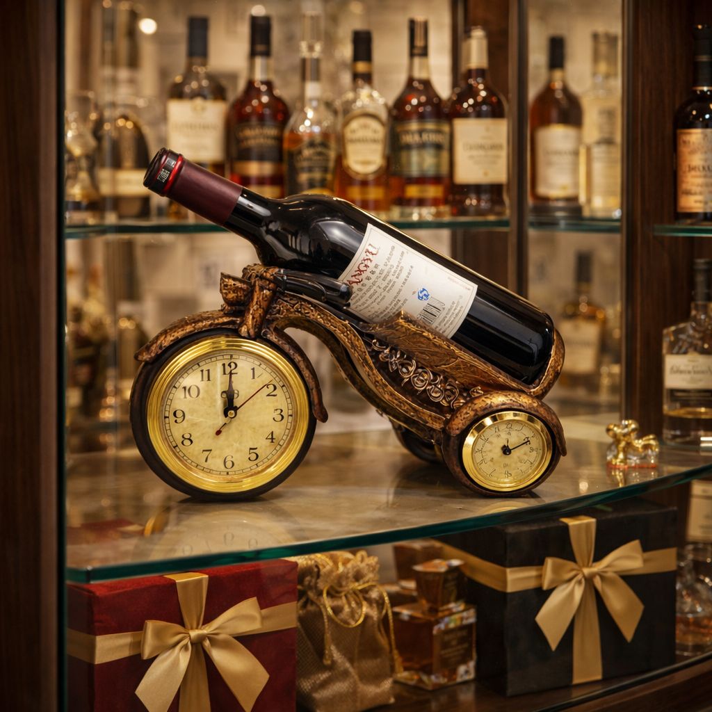 Suport Decorativ pentru Vin cu Ceas – Model Cai / Model Elefant