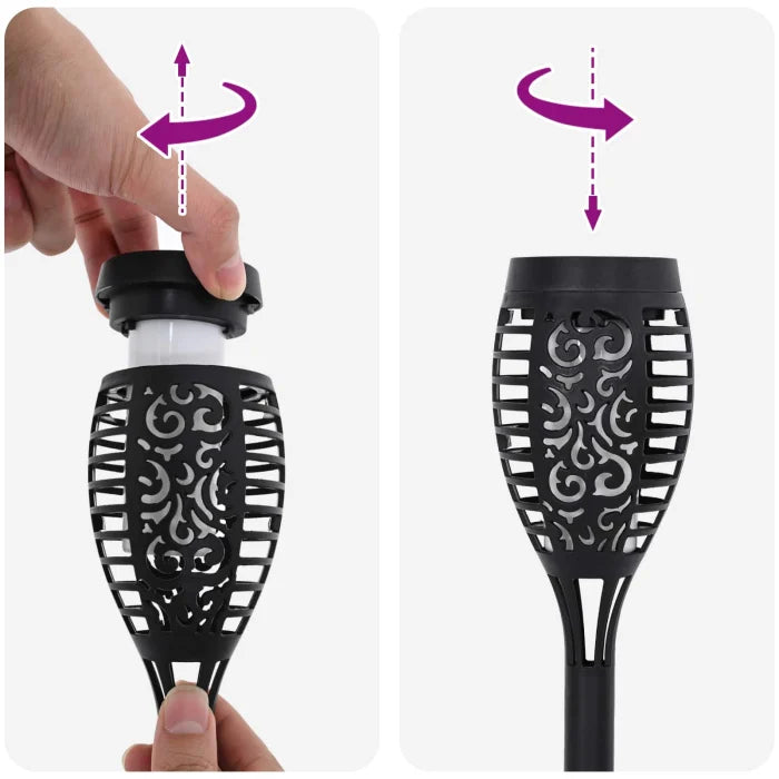Set 10 Lampi Solare Tip Torta pentru Gradina, Efect Flacara, 47,5 cm, Negre - detaliu produs