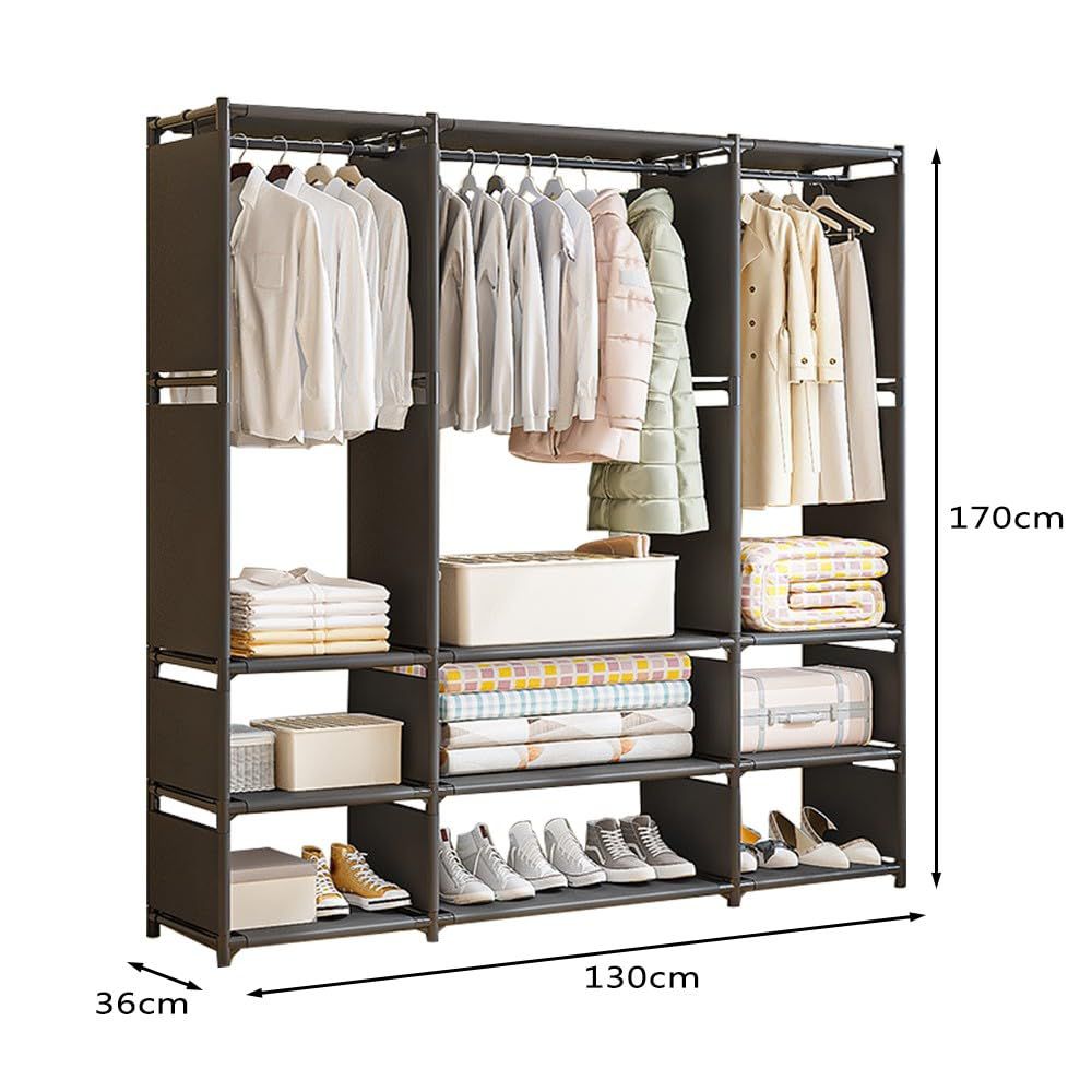 Dulap organizator haine cu rafturi si bara pentru umerase, 170x130x36 cm