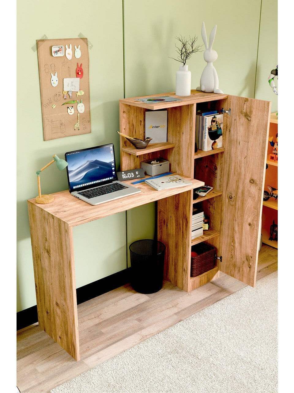 Birou Lemn Masiv Nuc cu Sertar si Raft Stocare 120x60cm Design Ergonomic - imagine principala