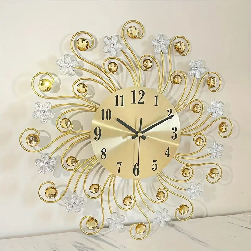 Ceas de perete decorativ tip soare cu floricele 38 cm