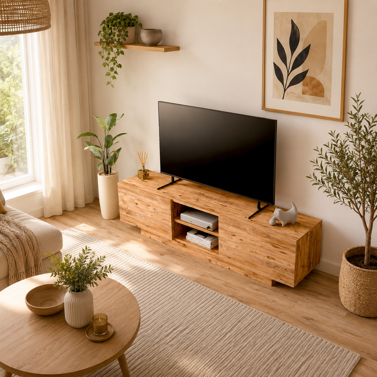 Comodă TV DORA cu uși și raft central, PAL 18 mm, 140 x 31 x 42 cm - detaliu produs