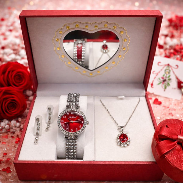 Set cadou ceas dama cu colier si cercei in cutie premium
