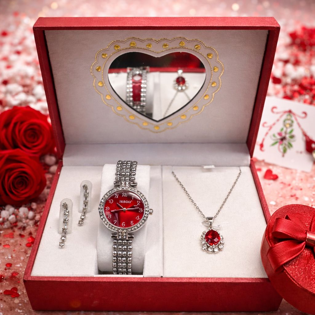 Set cadou ceas dama cu colier si cercei in cutie premium