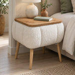 LINA Noptiera cu Spatiu Depozitare Tapitata Boucle Alb 45x35x45 cm Design Scandinav