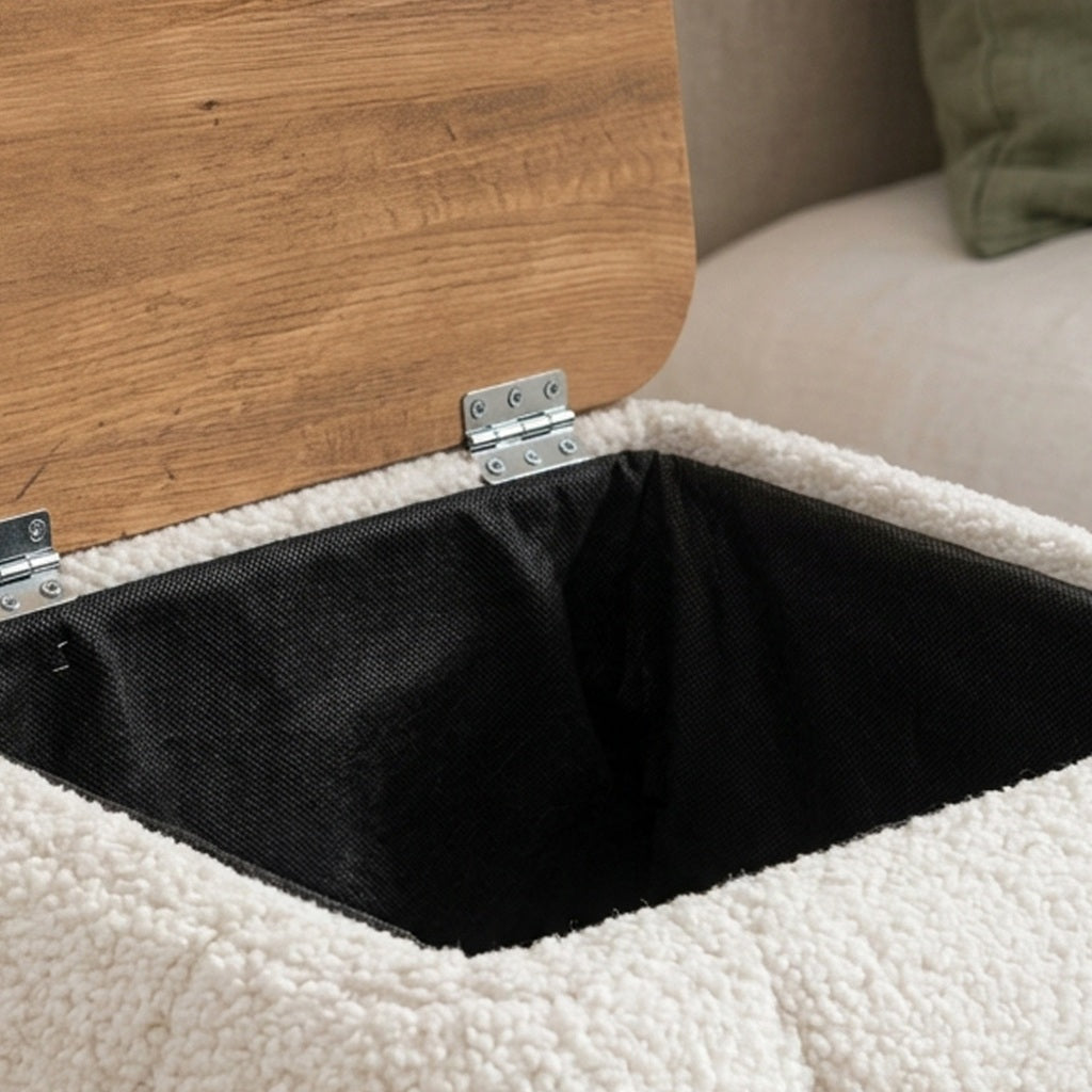 LINA Noptiera cu Spatiu Depozitare Tapitata Boucle Alb 45x35x45 cm Design Scandinav - detaliu produs