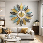 Ceas decorativ de perete cu frunze metalice 60 cm, Mecanism Silentios, Multicolor