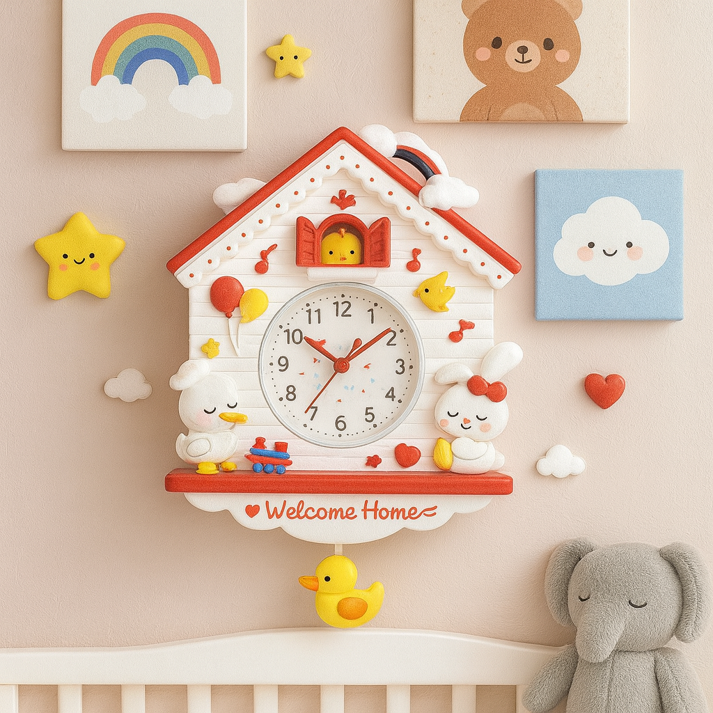 Ceasuri decorative de perete pentru camera copiilor – modele Sweet Home si Welcome Home (36 x 30 cm)