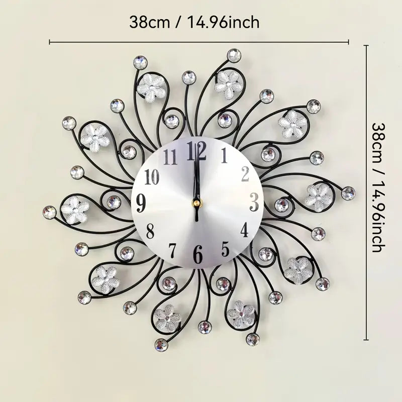 Ceas de perete decorativ tip soare cu floricele 38 cm