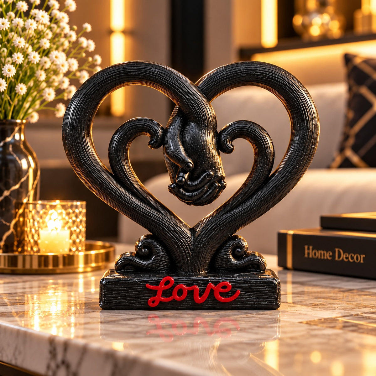 Statuetă Decorativă Inimă „Love”, Rășină Finisată – 12 × 6 × 3,5 cm - detaliu produs
