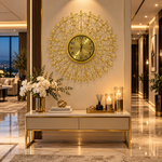Ceas de Perete Decorativ Premium Floral, Auriu, cu Elemente 3D și Cristale, Ramă Metalică și Geam din Sticlă – Ø 65 cm