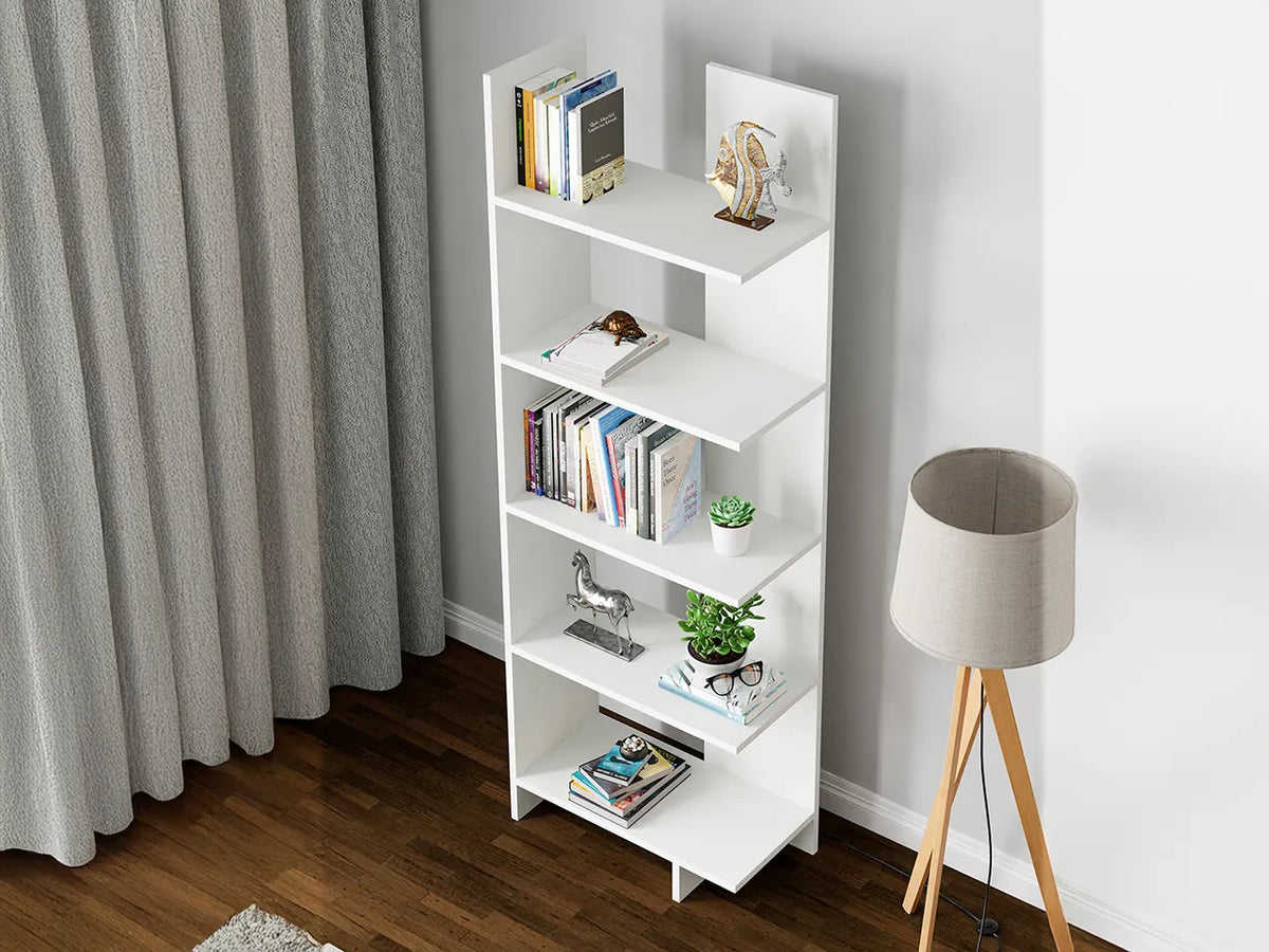 Raft Biblioteca Asimetric 5 Polite MDF Negru Decorativ Perete - detaliu produs