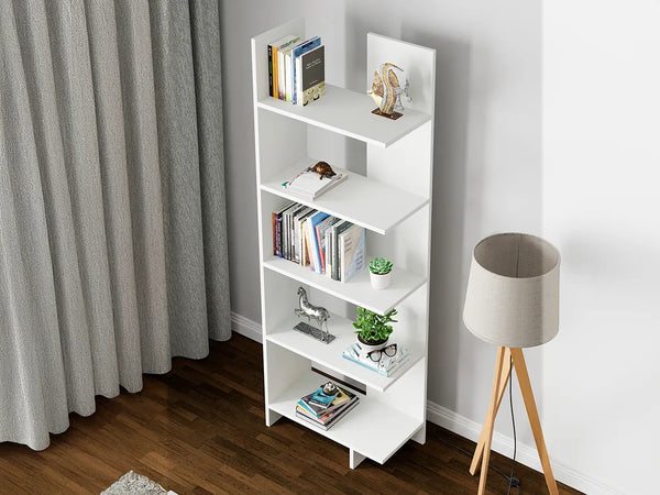 Raft Biblioteca Asimetric 5 Polite MDF Negru Decorativ Perete - detaliu produs